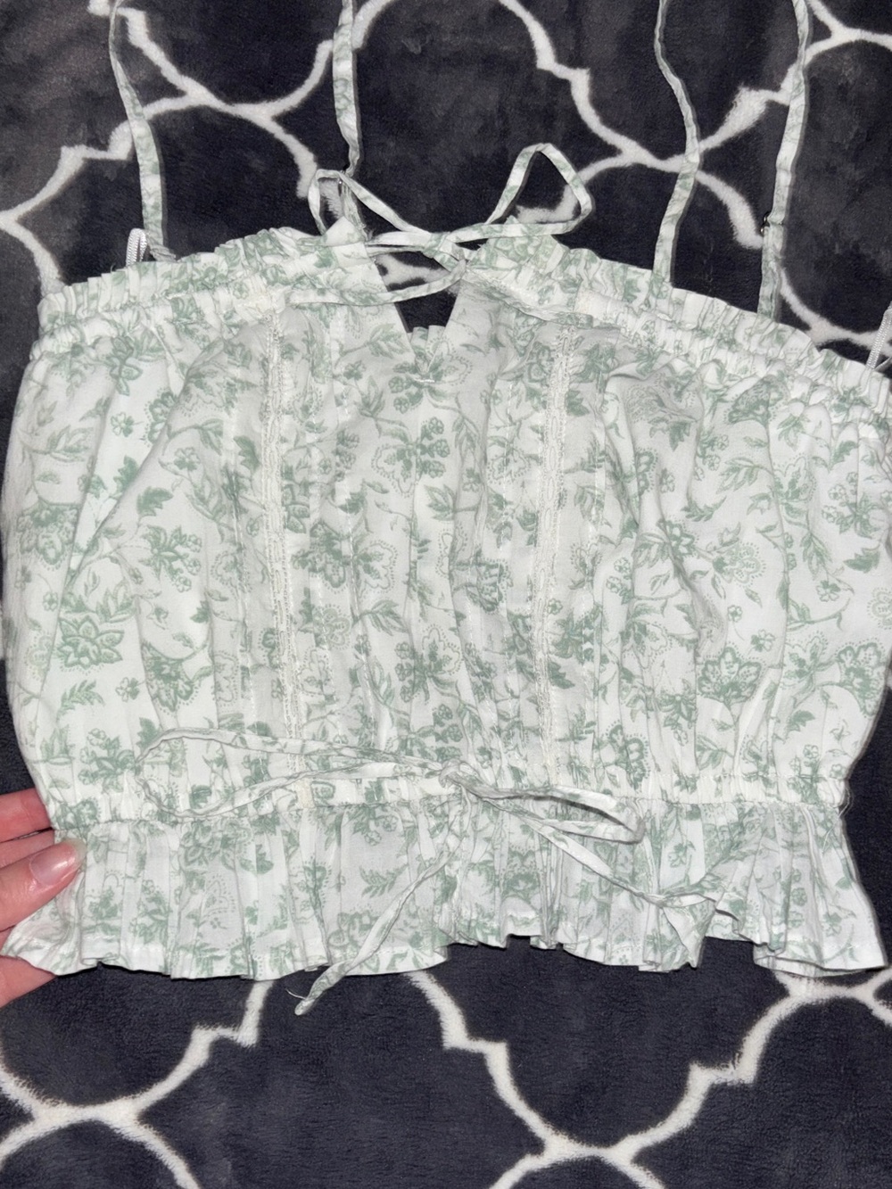 Hollister White Crop Top with Mint Floral Print